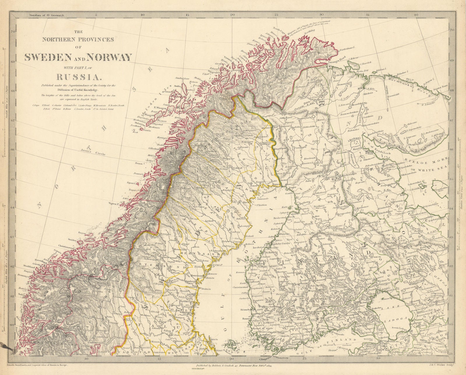SCANDINAVIA Northern Sweden and Norway. Finland & part of Russia SDUK 1844 map